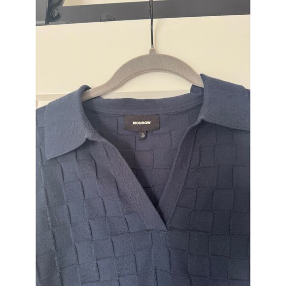 Monrow Navy Checkered Polo Sweater S NWOT - Picture 7 of 10
